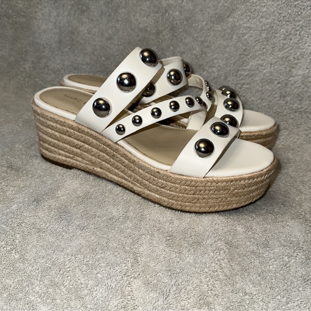 Marc Fisher Cream Jalyn Studded Wedge Sandals